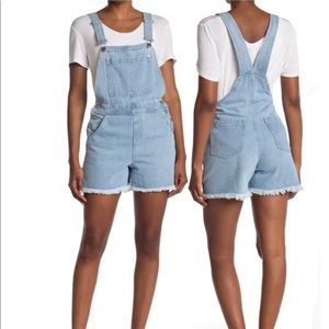 Light Denim Frayed Hem Short Overalls by Abound Plus 3X